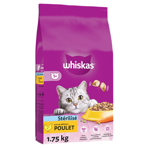 [5998749129135] WHISKAS Croquettes au poulet pour chat adulte stérilisé 1,75 kg