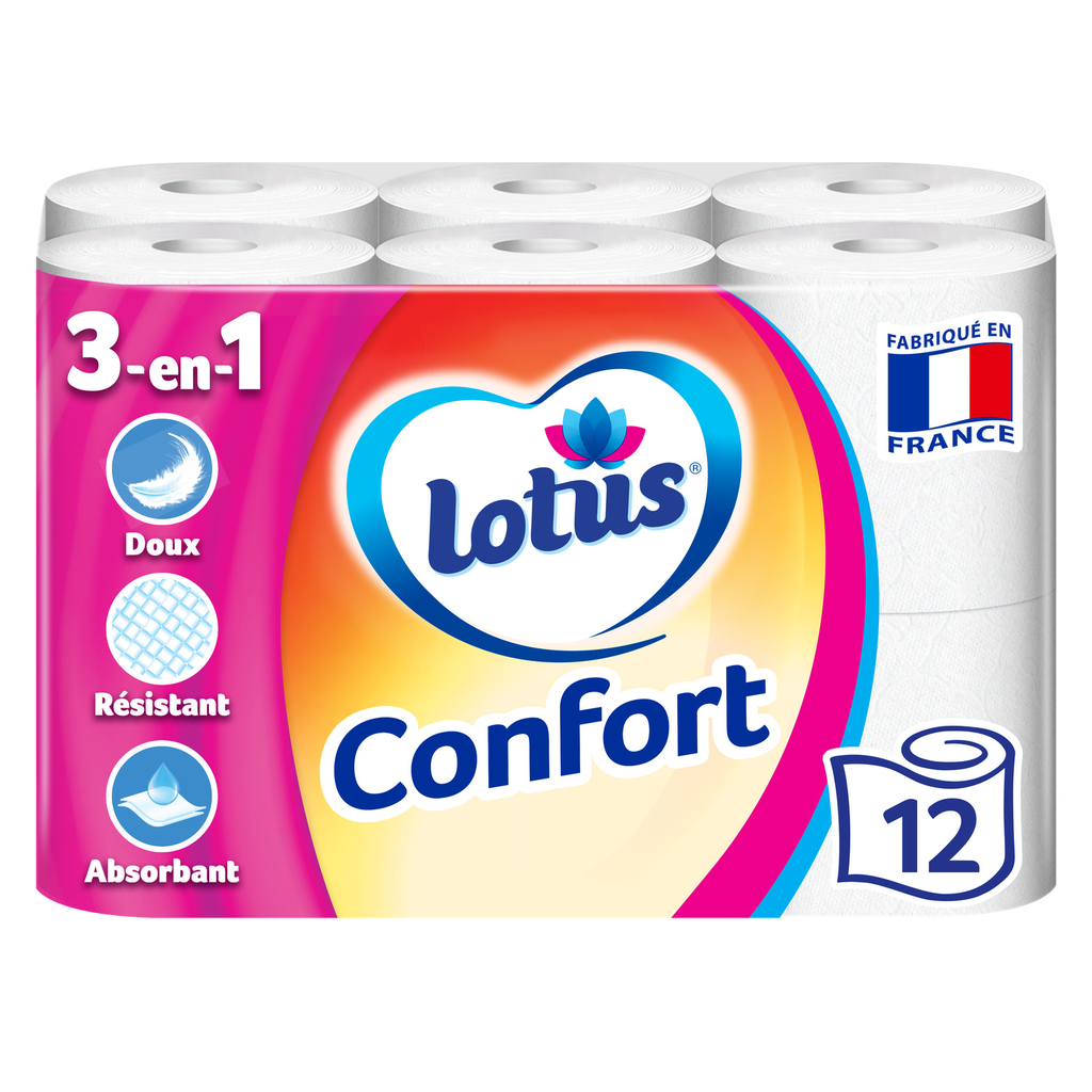 LOTUS Papier Toilette Confort 3-en-1 x12 rouleaux