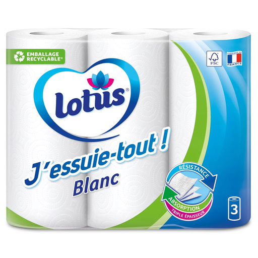 [7322540835779] LOTUS Papel de cocina blanco 3 rollos