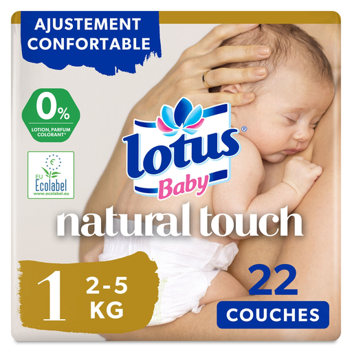[7322540852332] LOTUS Couches bébé taille 1: 2- natural touch BABY 5 kg, le paquet de 22 couches