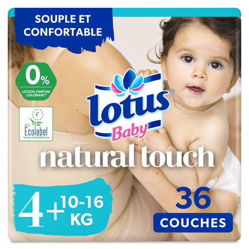 [7322540852783] LOTUS Couches bébé taille 4+ natural touch 10-16 kg, paquet de 36