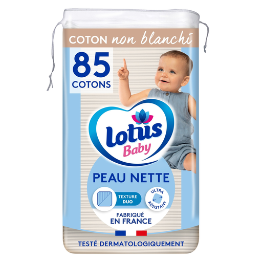 [7322540992755] LOTUS Cotons Carrés Maxi Bébé Bi-Faces BABY, le paquet de 85 cotons