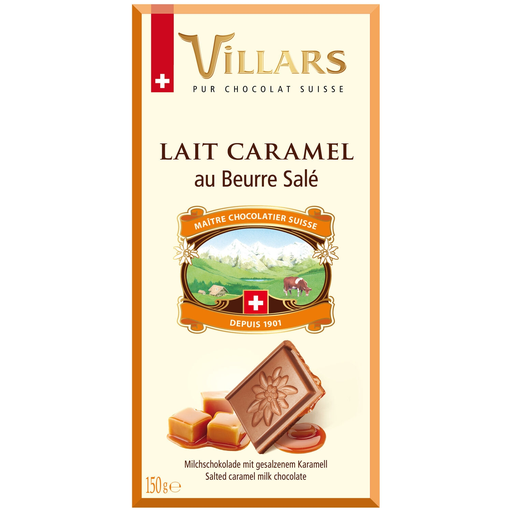 [7610036002591] VILLARS Milk chocolate filled with salted butter caramel 150 g