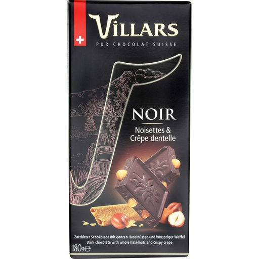 [7610036012507] VILLARS Dark chocolate bar with hazelnuts and crispy crepe 180 g
