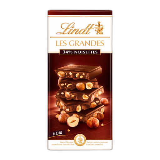 [7610400066211] LINDT Les Grandes Dark Chocolate Tablet 34% Hazelnuts 150 g