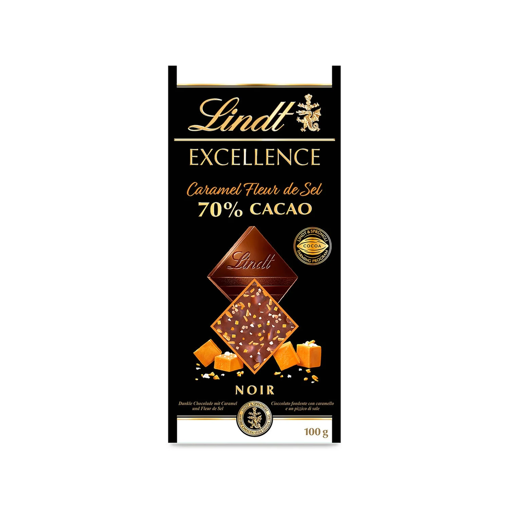LINDT Excellence Chocolat Noir 70% Éclats Caramel et Fleur de Sel 100 g