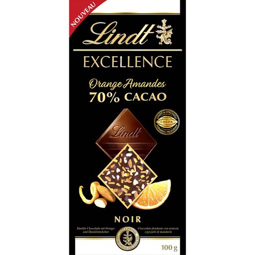 [7610400090940] LINDT Excellence Dark Chocolate Orange Almonds Bar 100 g