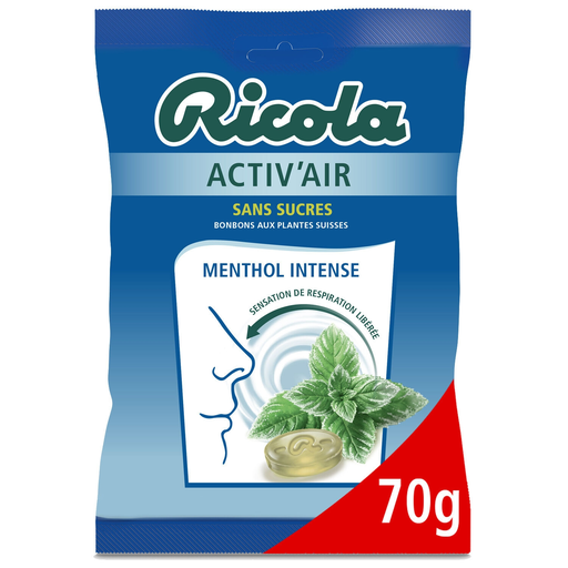 [7610700012215] RICOLA Rebuçados Activ'air Mentol Intenso 70 g