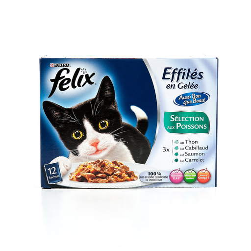[7613030818083] FELIX Comida Húmeda para Gatos Trocitos de Pescado en Gelatina 12 x 100 g