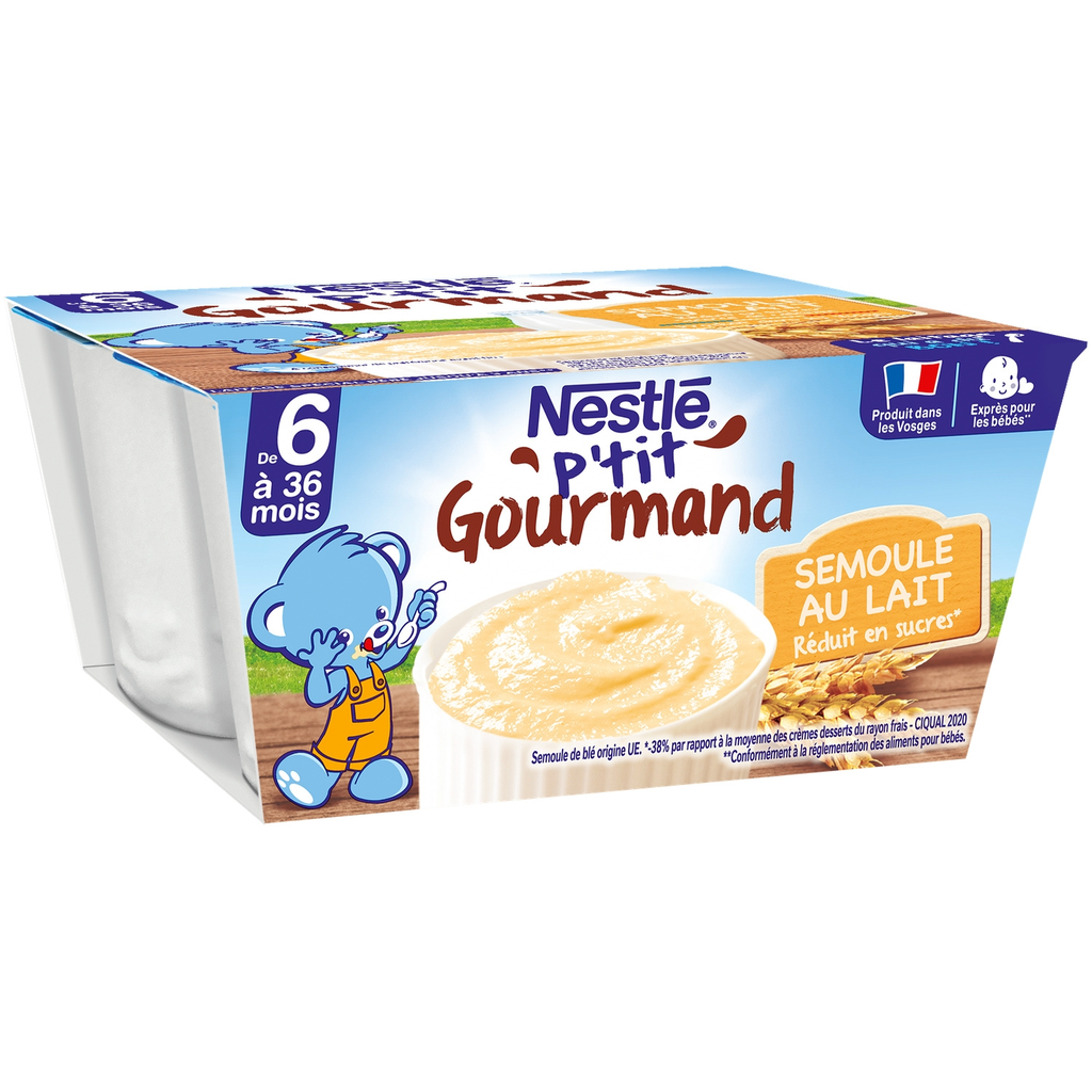 NESTLE Petit gourmand sobremesa de sêmola com leite 4 potes de 100 g