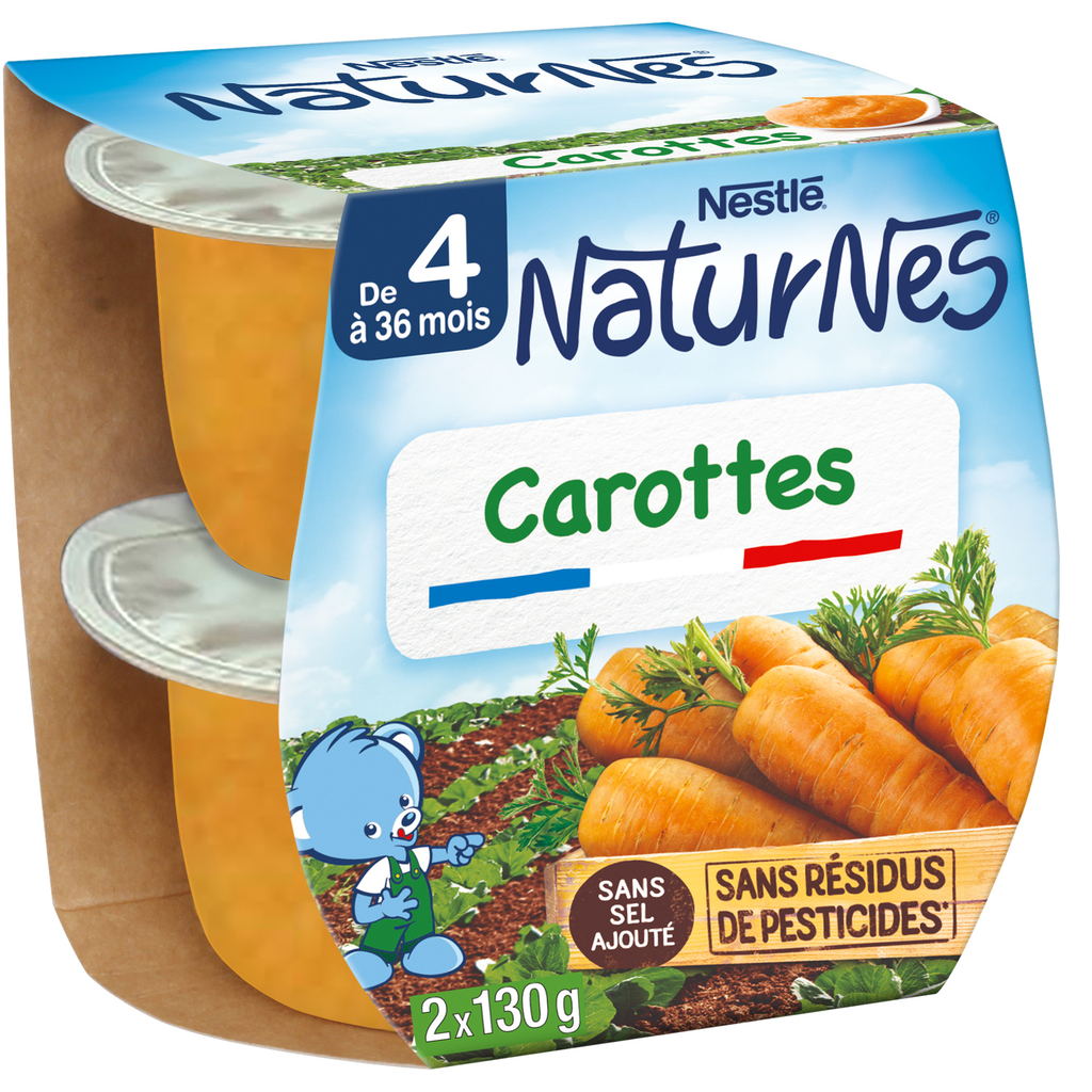 NATURNES NESTLE Puré de verduras para bebé Zanahorias, 2 tarros de 130 g