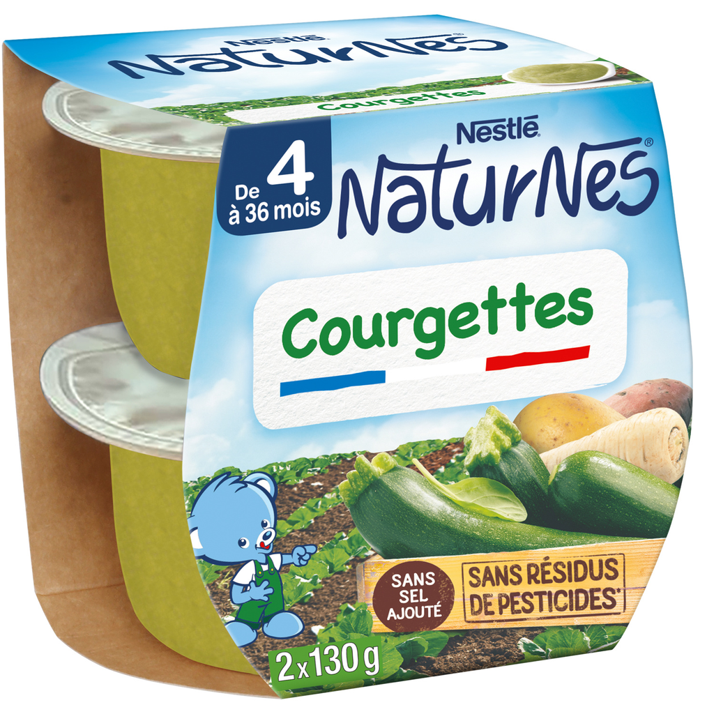 NATURNES Puré de verduras para bebé Calabacín, 2 tarros de 130 g