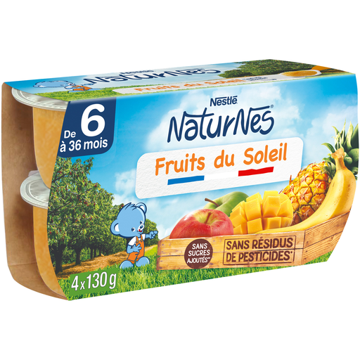 [7613031552498] NATURNES Nestlé Purée de fruits du soleil 4 pots de 130 g