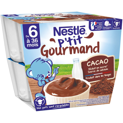 [7613031660698] NESTLE P'TIT GOURMAND Sobremesa Bebé Chocolate, 8 copos de 100 g