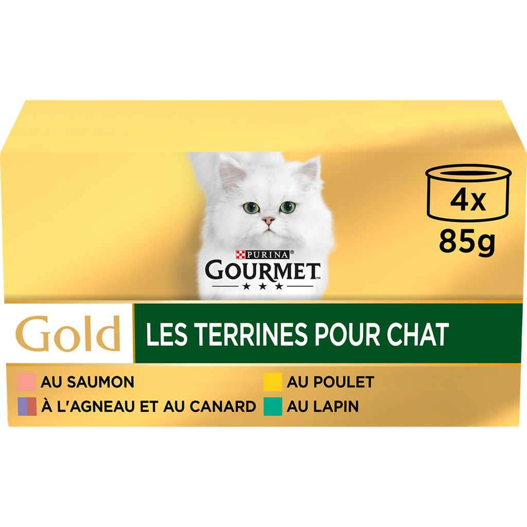 GOURMET Gold Paté para gato terrinas coelho borrego pato frango salmão 4x85g