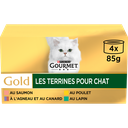 GOURMET Gold Cat Food Terrines rabbit lamb duck chicken salmon 4x85g