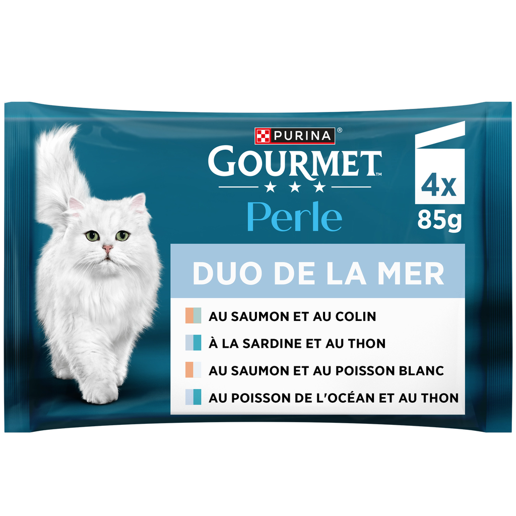 GOURMET Cat Food Adult Shredded Salmon Pollock Sardine Tuna Perle Duos 4x85g