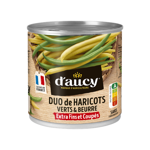 [3017800230701] D'AUCY Duo de feijão verde e feijão manteiga Cultivado em França 225 g