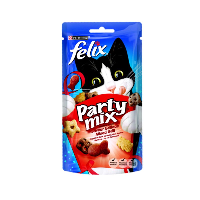 Felix Party Mix Friandises Pour Chat Adulte Boeuf Poulet Saumon 60G
