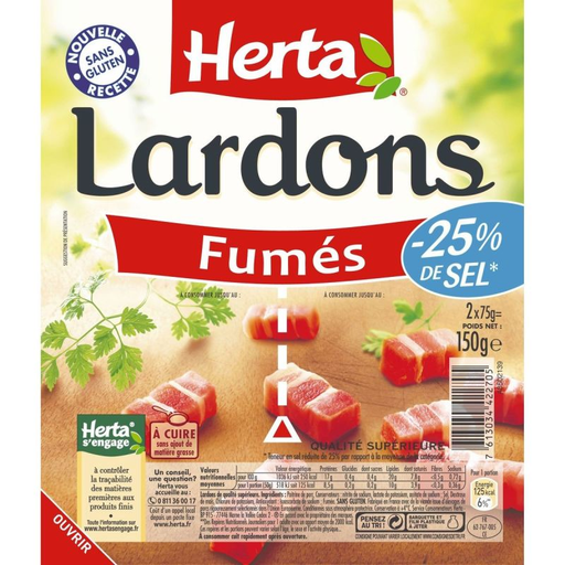[7613034422705] HERTA Smoked Bacon 25% Less Salt 150 g