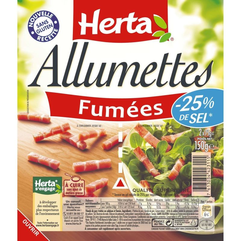 HERTA Tiras de Bacon Ahumado -25% Sal 150 g