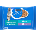PURINA ONE Fraîcheur pour chat adulte d'intérieur effilés de thon et de veau 4 sachets de 85 g