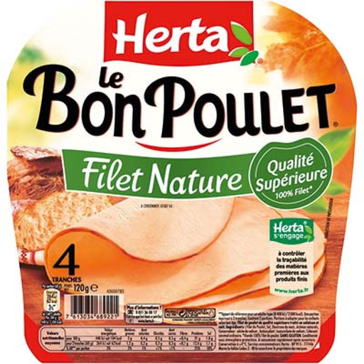[7613034689221] HERTA Le Bon Poulet Nature 4 Slices 120 g
