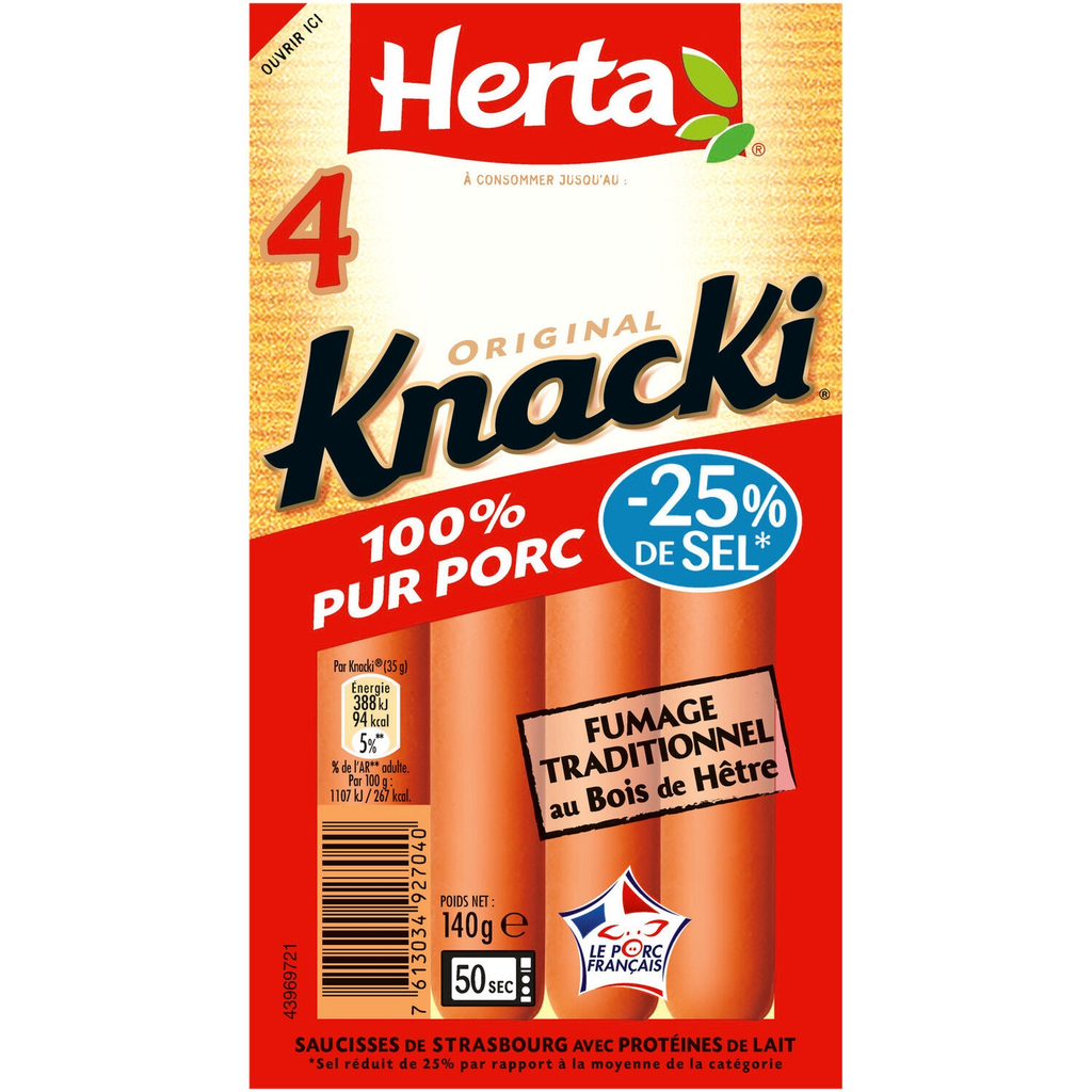 KNACKI Sausages 100% pure pork reduced salt 140 g