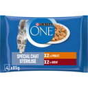 PURINA ONE Comida Húmida para Gato Esterilizado Tiras em Molho Frango e Vaca 4 x 85 g