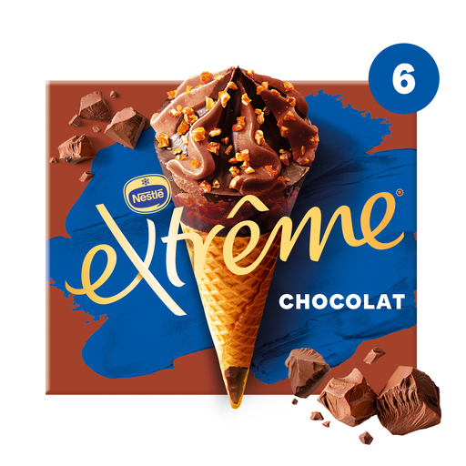 [7613034975416] EXTREME Chocolate and Nougat Pieces Ice Cream Cones 6 pieces 426 g