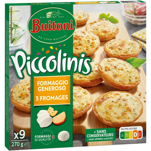 [7613035090583] BUITONI Mini pizzas Piccolinis Formaggio Generoso 9x30g