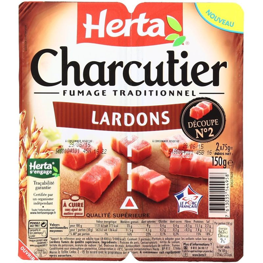 [7613035144958] HERTA Charcutier Smoked Bacon Lardons 2 x 75 g