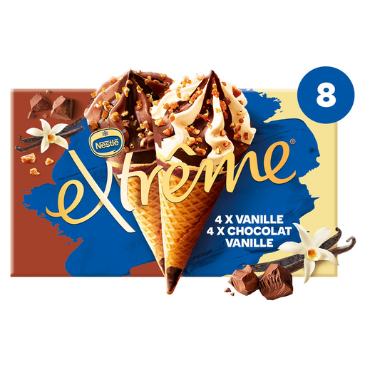 [7613035244320] EXTREME Vanilla Nougatine and Chocolate Ice Cream Cones 8 pieces 544 g