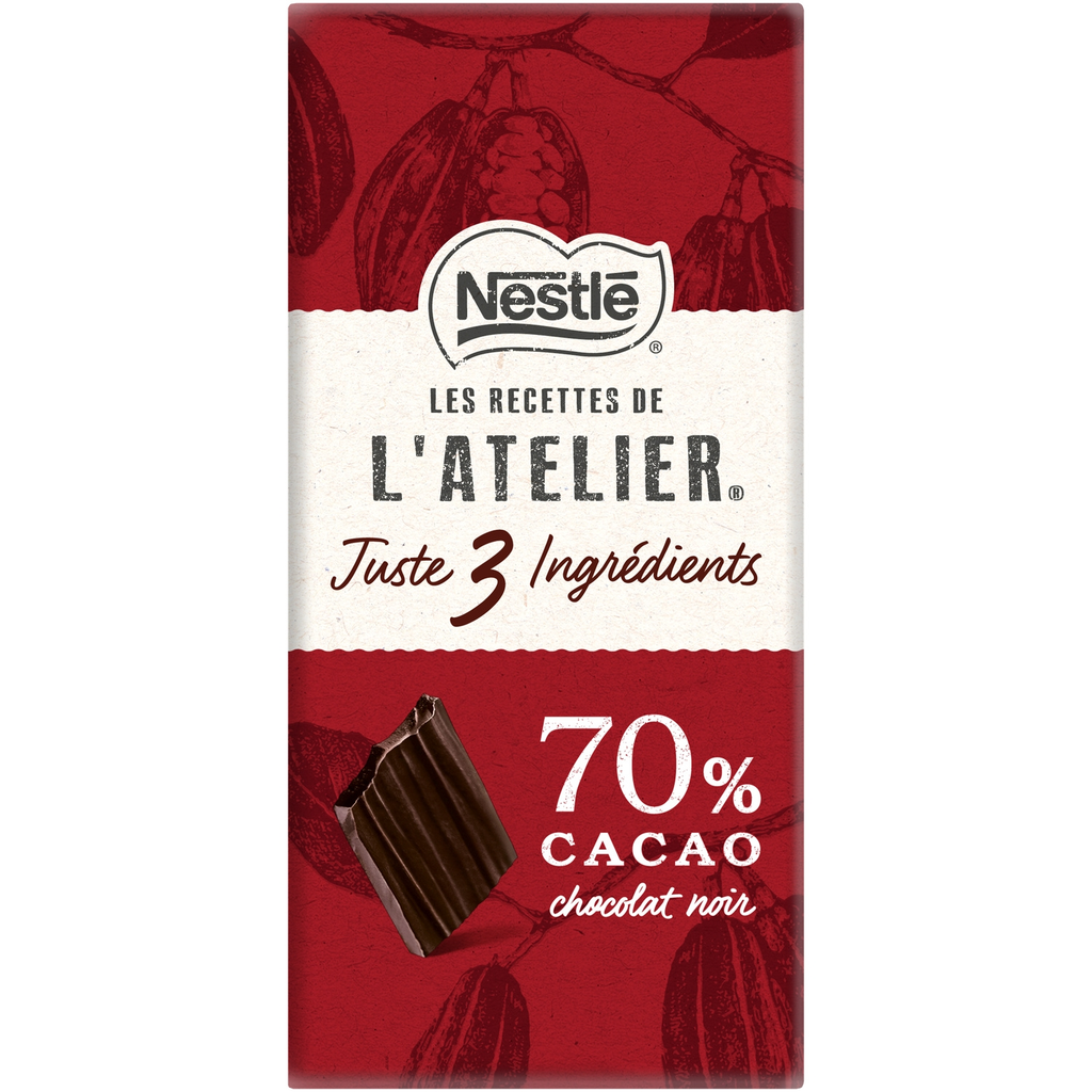 NESTLE LES RECETTES DE L'ATELIER Dark chocolate bar 70% cocoa 100 g