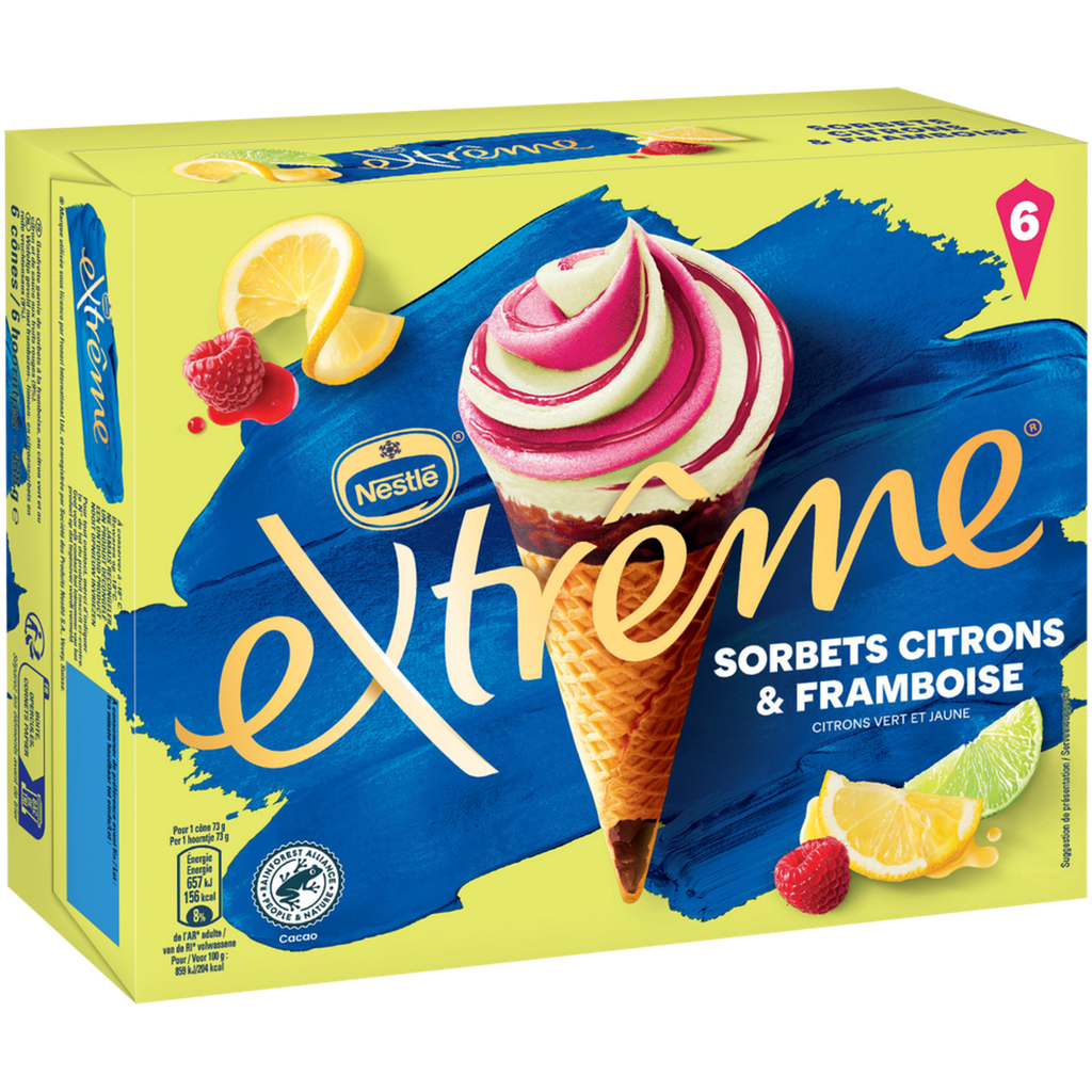 EXTREME Lemon Raspberry Sorbet Ice Cream Cones 6 pieces 426 g