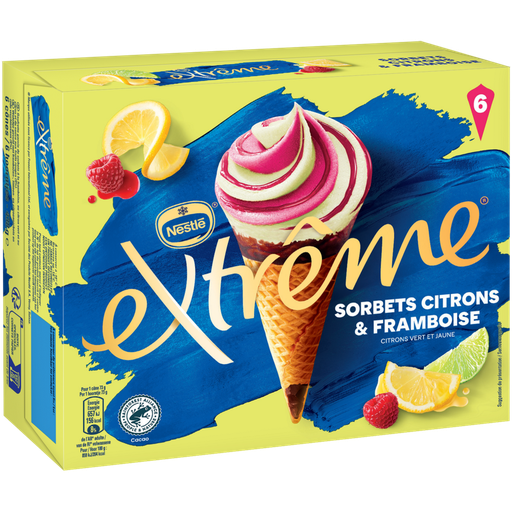 [7613035452930] EXTREME Lemon Raspberry Sorbet Ice Cream Cones 6 pieces 426 g