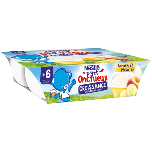 [7613035485464] NESTLE Postres para bebés 10+ meses plátano/melocotón 6 tarros de 60 g