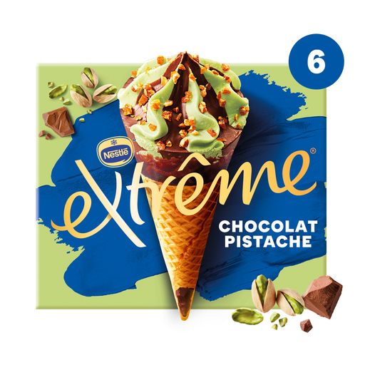 [7613035892866] EXTREME Conos Chocolate Pistacho con trozos de Nougatine 6 x 71 g