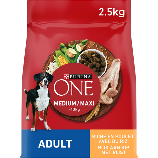 [7613036120425] PURINA ONE Pienso para perros Medium Maxi Pollo y Arroz 2,5 kg
