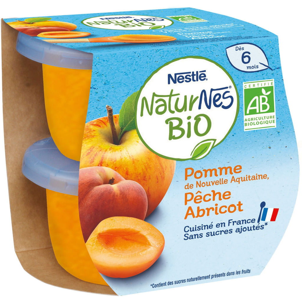 NATURNES Compotes bébé bio pomme pêche abricot 2 pots de 230 g