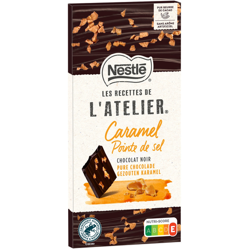[7613036208994] NESTLE LES RECETTES DE L'ATELIER Chocolate negro com pedaços de caramelo salgado 115 g