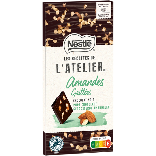 [7613036209021] NESTLE LES RECETTES DE L'ATELIER Dark chocolate bar with roasted almond slivers 115 g