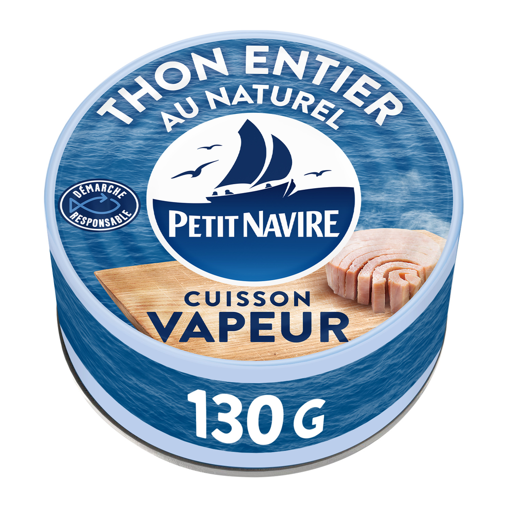 PETIT NAVIRE Thon Entier Démarche Responsable au Naturel Cuisson Vapeur 130 g