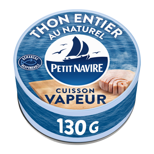 [3019080063505] PETIT NAVIRE Whole Tuna Responsible Procurement Steamed Natural 130 g