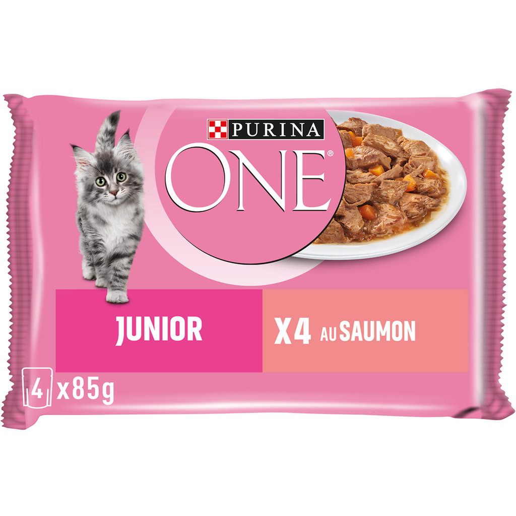 Purina One Pâtée Pour Chat Junior En Sauce Saumon 4X85G