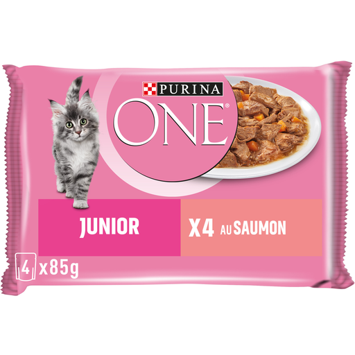 [7613036239493] PURINA ONE Junior Cat Salmon for kitten 4 pouches of 85 g