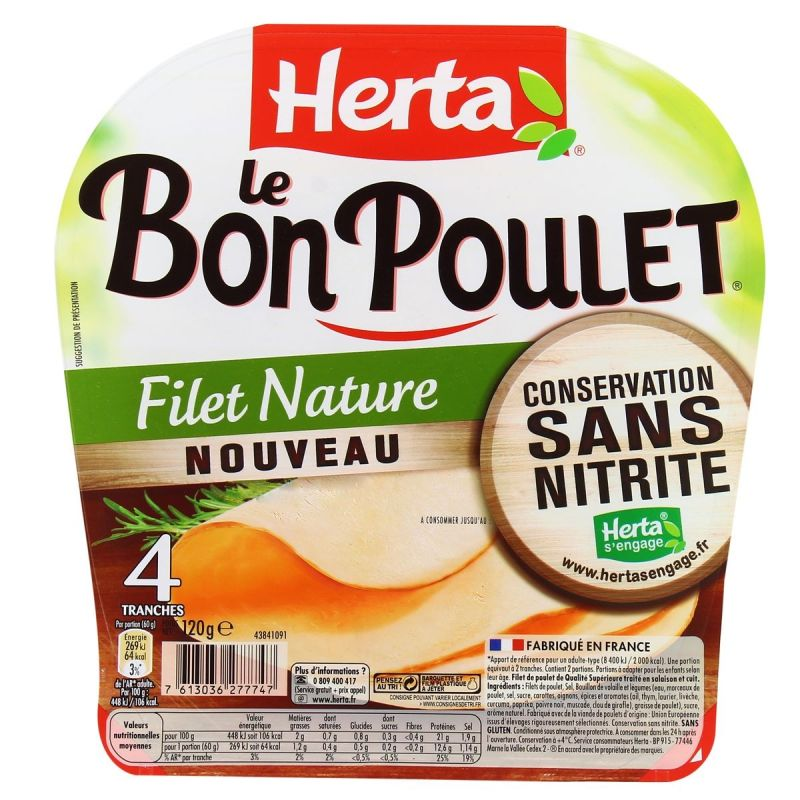 HERTA 4 Lonchas Bon Poulet Nature 120 g