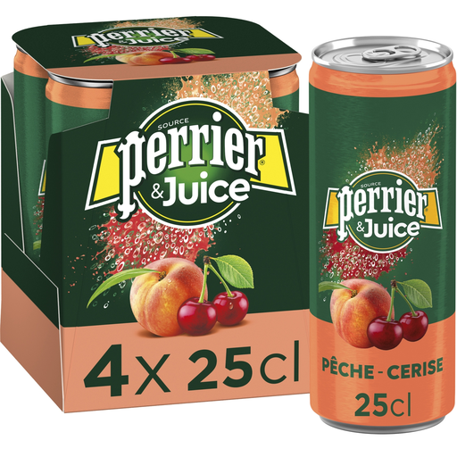 [7613036280297] PERRIER Sparkling Water Juice Peach and Cherry 4 x 25 cl