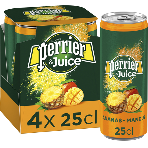 [7613036286305] PERRIER Sparkling water & juice pineapple mango 4 x 25 cl