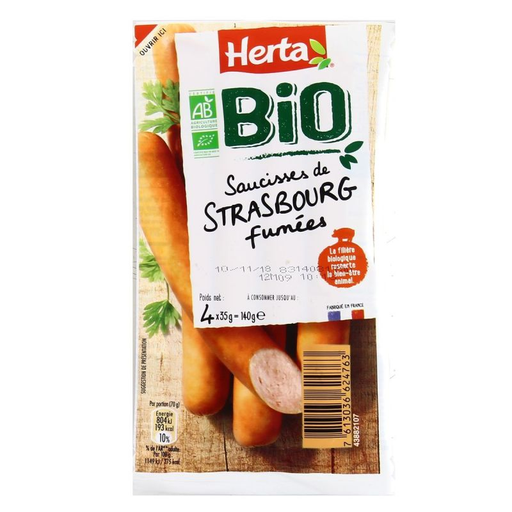 [7613036624763] HERTA Strasbourg Sausages Organic 4 Pieces 140 g